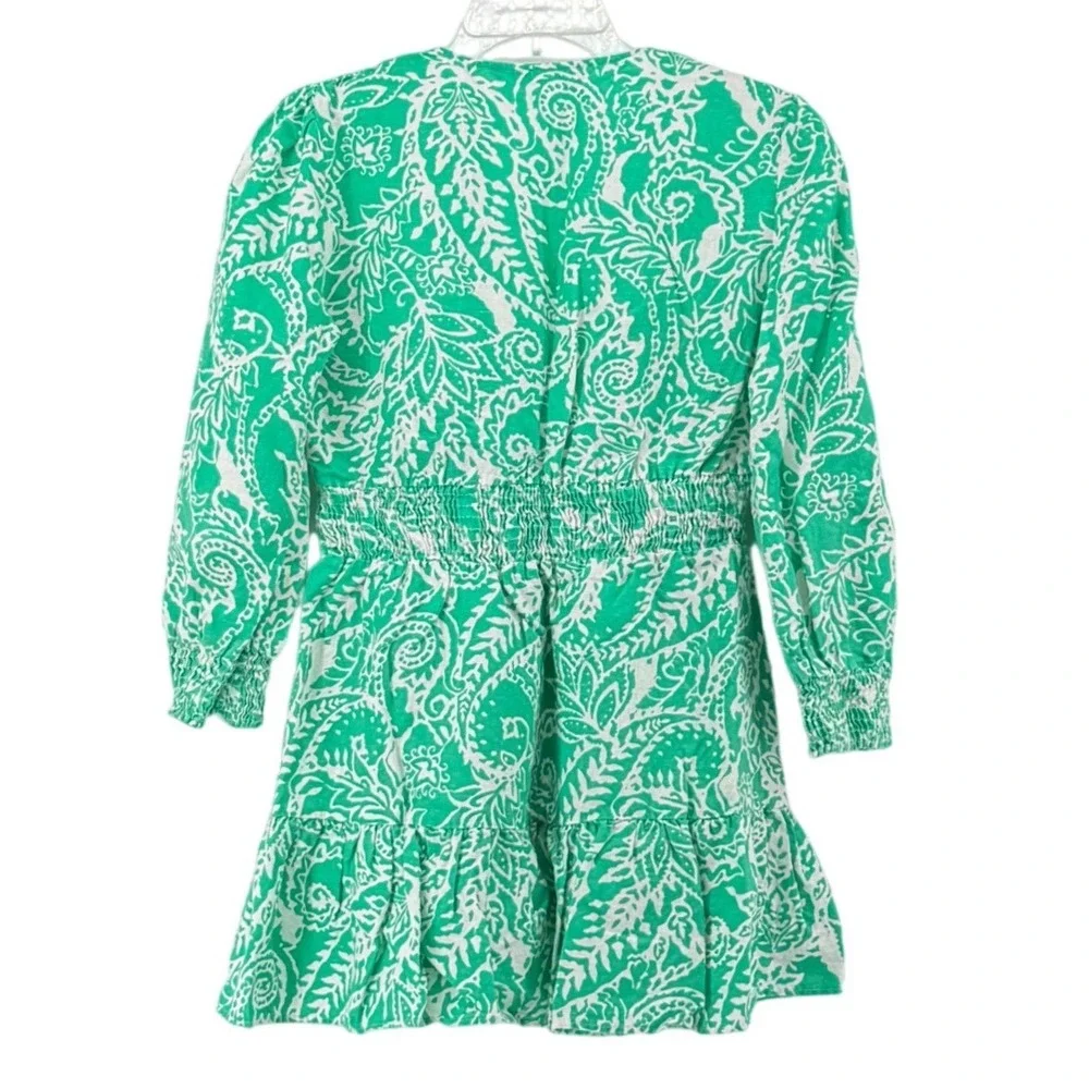 Zara Green Paisley Smocked Mini Dress Medium Festival Stagecoach Boho Spring - Picture 2 of 7